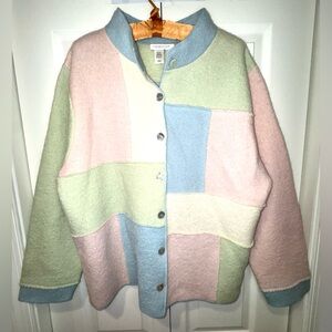 Vintage Coldwater Creek Pastel Patchwork Wool Cardigan – Color-Block | XL